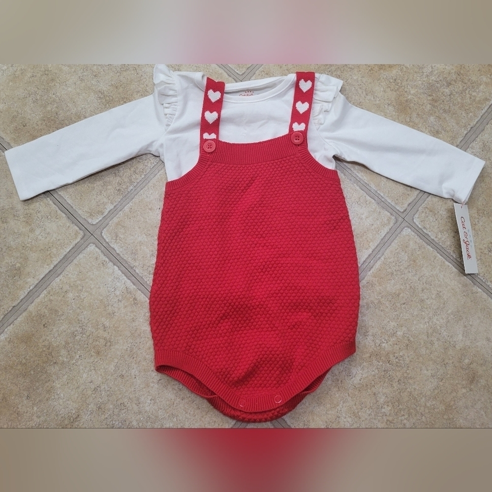 NWT Cat & Jack Baby Girl Red White Valentine's Day Hearts 2-Piece Set Size 18M
